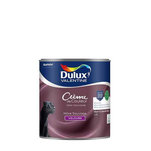 DULUX VALENTINE - Peinture Crème de Couleur Biosourcé - Mûre Sauvage - Velours - 0,5 L - large