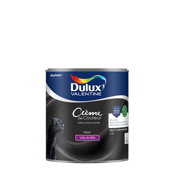 DULUX VALENTINE - Peinture Crème de Couleur Biosourcé - Noir - Velours - 0,5 L - large