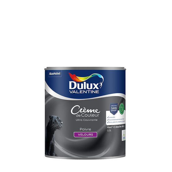 DULUX VALENTINE - Peinture Crème de Couleur Biosourcé - Poivre - Velours - 0,5 L - large