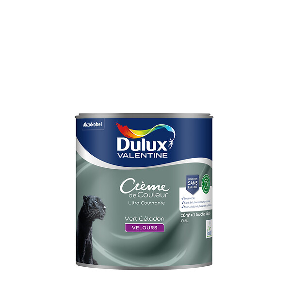DULUX VALENTINE - Peinture Crème de Couleur Biosourcé - Vert Céladon - Velours - 0,5 L - large