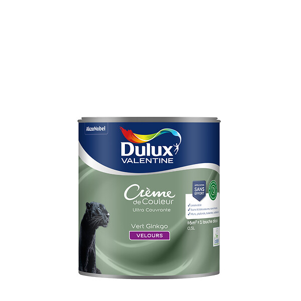 DULUX VALENTINE - Peinture Crème de Couleur Biosourcé - Vert Ginkgo - Velours - 0,5 L - large