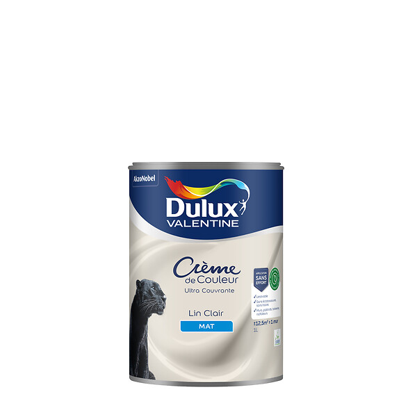 DULUX VALENTINE - Peinture Crème de Couleur Biosourcé - Lin Clair - Mat - 1L - large