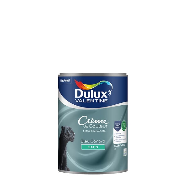 DULUX VALENTINE - Peinture murale Crème de Couleur Biosourcé Bleu Canard 1L - large
