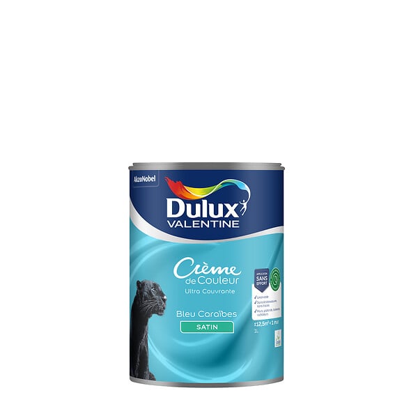 DULUX VALENTINE - Peinture biosourcée Crème de Couleur - Bleu Caraïbes - 1L - large