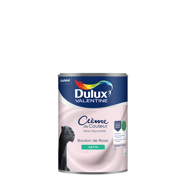 DULUX VALENTINE - Peinture Crème de Couleur - Bouton de Rose - Satin - 1L - large