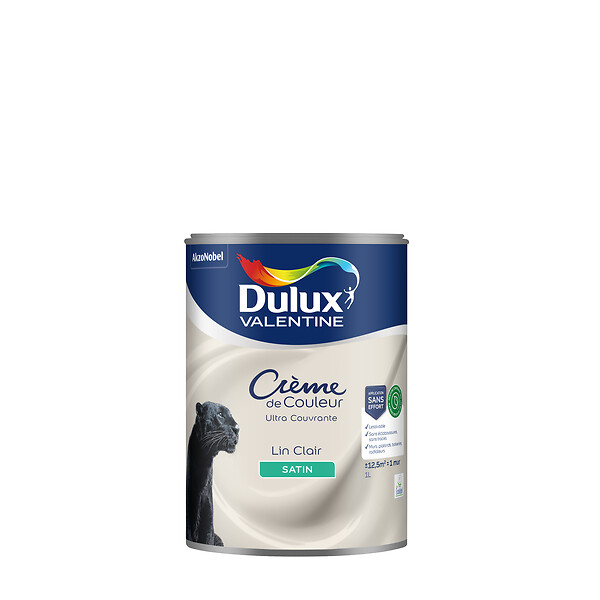 DULUX VALENTINE - Peinture biosourcée Crème de Couleur - Lin Clair Satin - 1L - large