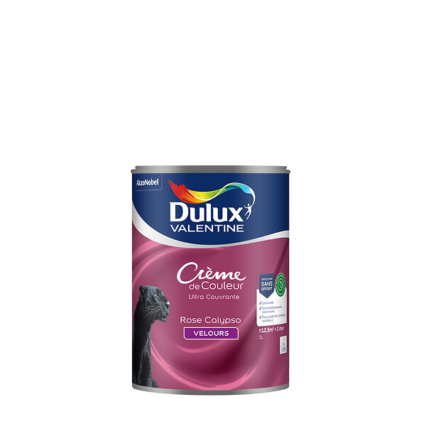 DULUX VALENTINE - Peinture biosourcée Crème de Couleur Rose Calypso Velours 1L - large