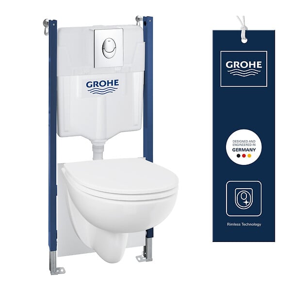 GROHE - Pack WC suspendu avec bâti support et cuvette sans bride Solido Bau Start - large