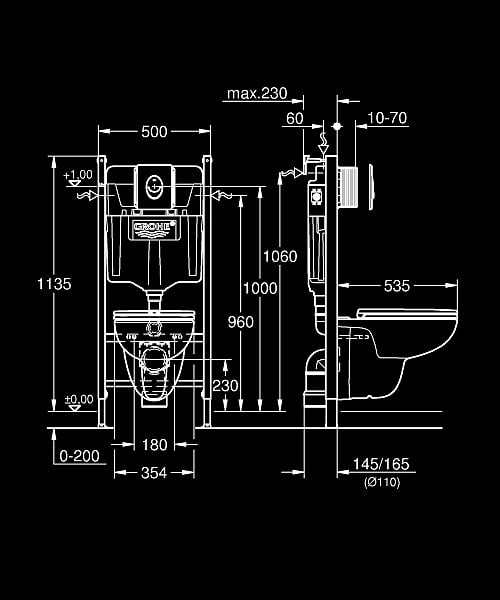 GROHE - Pack WC suspendu avec bâti support et cuvette sans bride Solido Bau Start - large