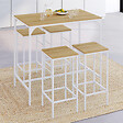 ID MARKET - Ensemble table haute de bar DETROIT 100 cm et 4 tabourets de bar bois et métal blanc design industriel - vignette