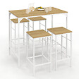 ID MARKET - Ensemble table haute de bar DETROIT 100 cm et 4 tabourets de bar bois et métal blanc design industriel - vignette
