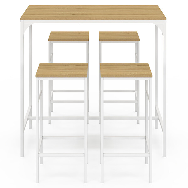ID MARKET - Ensemble table haute de bar DETROIT 100 cm et 4 tabourets de bar bois et métal blanc design industriel - large