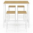 ID MARKET - Ensemble table haute de bar DETROIT 100 cm et 4 tabourets de bar bois et métal blanc design industriel - vignette