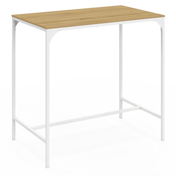 ID MARKET - Ensemble table haute de bar DETROIT 100 cm et 4 tabourets de bar bois et métal blanc design industriel - large