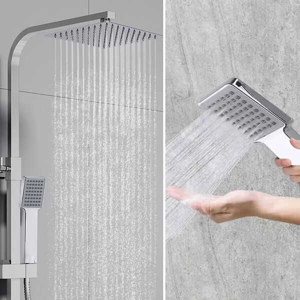AICA SANITAIRE - AICA Colonne de douche thermostatique ，avec mitigeur thermostatique carré 1, pommeau de douche carré,réglable - large
