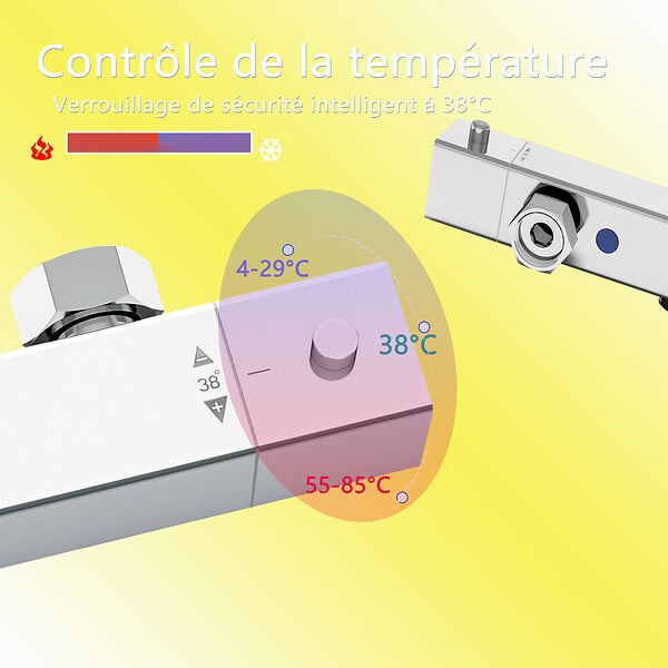 AICA SANITAIRE - AICA Colonne de douche thermostatique ，avec mitigeur thermostatique carré 1, pommeau de douche carré,réglable - large