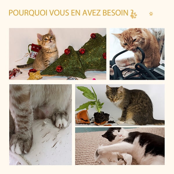 PAWHUT - Arbre à chat 2 griffoirs niche entrée tête de chat plateforme d'observation jouet suspendu coussins amovibles peluche grande douceur aspect bois clair - large