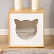 PAWHUT - Arbre à chat 2 griffoirs niche entrée tête de chat plateforme d'observation jouet suspendu coussins amovibles peluche grande douceur aspect bois clair - vignette