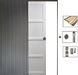 GD MENUISERIES - Porte Coulissante Tamera blanc 4 panneaux H204 x L63 cm, Galandage, kit finition - vignette