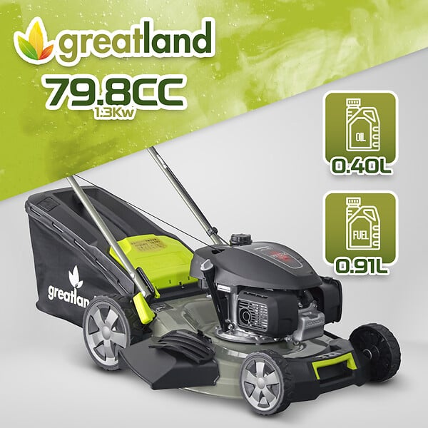 GREATLAND - Tondeuse thermique tractée 167CC avec moteur Honda, mulching et éjection latérale - large