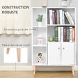 HOMCOM - Bibliothèque scandinave dim. 80L x 23,5l x 123H cm 5 niches placard 2 portes pieds effilés inclinés bois massif panneaux particules blanc - vignette