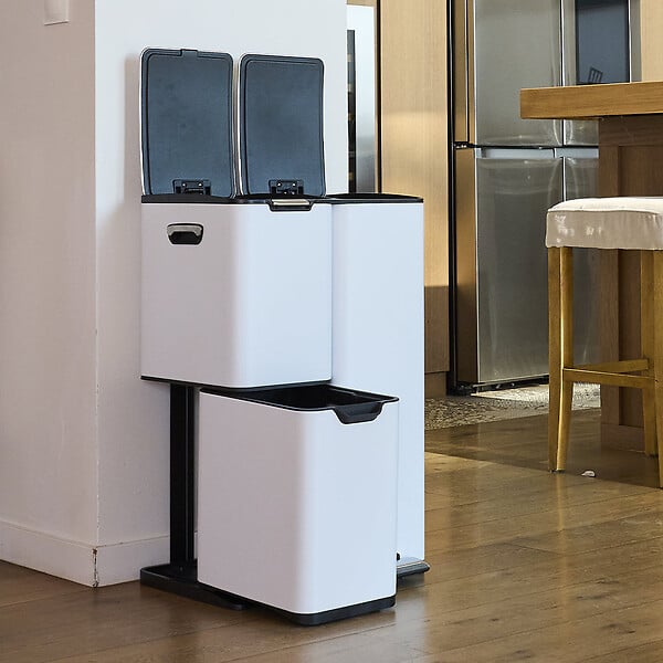 KITCHEN MOVE - Poubelle pédale tri sélectif HAJA blanc 60L - large