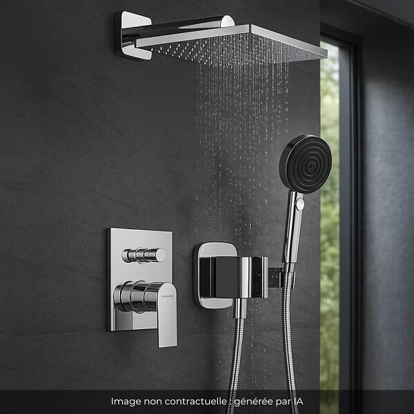 HANSGROHE - Colonne de douche encastrée mécanique Vernis Shape Douche de tête Vernis Shape Flexible Isiflex Douchette Pulsify chromé - large