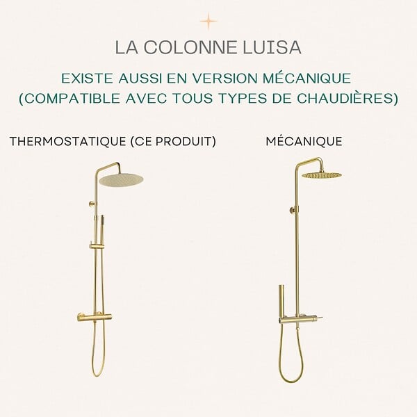 ESSEBAGNO - Luisa II colonne de douche thermostatique or brossé - large