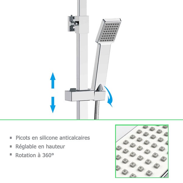 AICA SANITAIRE - Colonne de douche thermostatique 38°C, kit carré chromé AICA - large