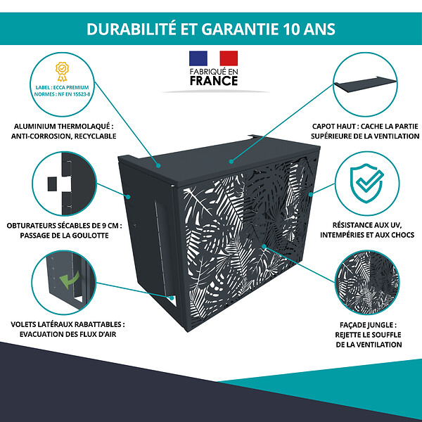 ATOLE - Cache climatiseur ATOLE en Aluminium Thermolaqué , Taille 2 : H. 113 x L. 110 x P. 64 cm, Ventelle, Gris anthracite - large