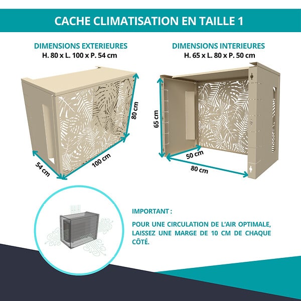 ATOLE - Cache climatiseur ATOLE en Aluminium Thermolaqué , Taille 1 : H. 80 x L. 100 x P. 54 cm, Jungle, Crème - large