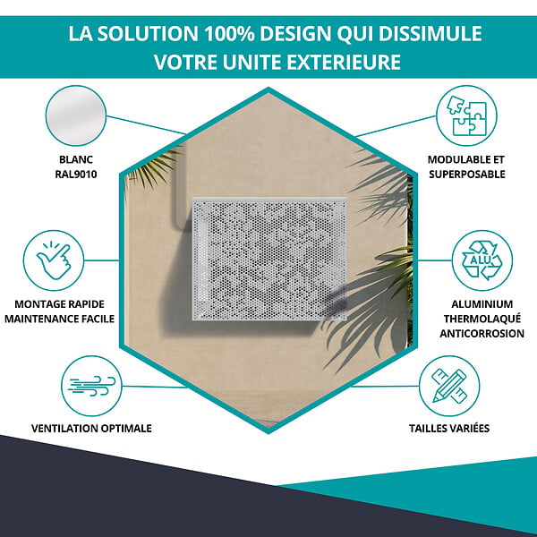 ATOLE - Cache Climatisation  en aluminium thermolaqué , Taille 1 : H. 80 x L. 100 x P. 54 cm, Baroque , Blanc - large