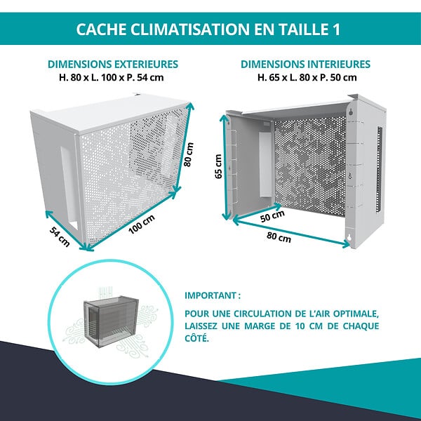 ATOLE - Cache Climatisation  en aluminium thermolaqué , Taille 1 : H. 80 x L. 100 x P. 54 cm, Baroque , Blanc - large