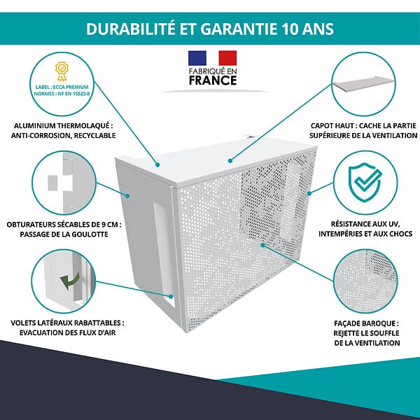 ATOLE - Cache Climatisation  en aluminium thermolaqué , Taille 1 : H. 80 x L. 100 x P. 54 cm, Baroque , Blanc - large