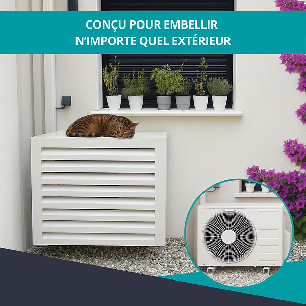 ATOLE - Cache Climatisation  en aluminium thermolaqué , Taille 1 : H. 80 x L. 100 x P. 54 cm, Ventelle , Blanc - large
