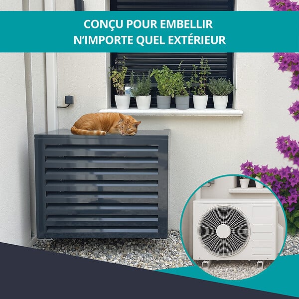 ATOLE - Cache Climatisation  en aluminium thermolaqué , Taille 2 : H. 113 x L. 110 x P. 64 cm, Ventelle, Gris anthracite - large