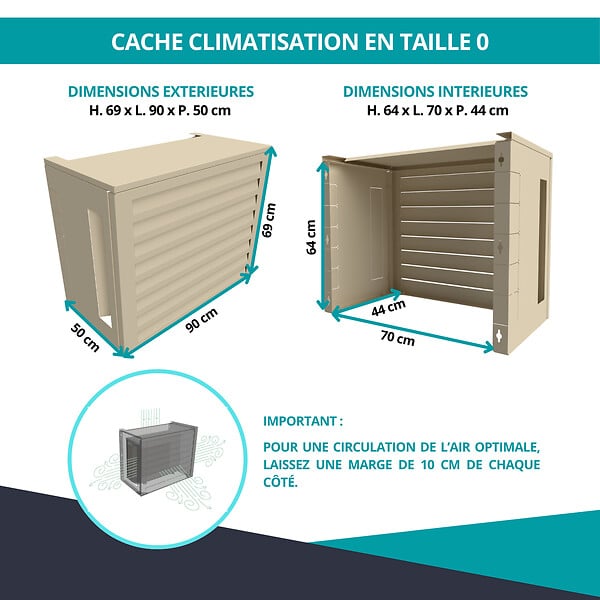 ATOLE - Cache climatiseur, ATOLE en Aluminium Thermolaqué , Taille 0 : H. 69 x L. 90 x P. 50 cm, Ventelle, Crème - large