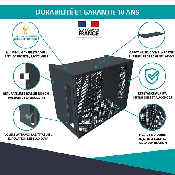 ATOLE - Cache Climatisation  en aluminium thermolaqué , Taille 1 : H. 80 x L. 100 x P. 54 cm, Baroque , Gris anthracite - large
