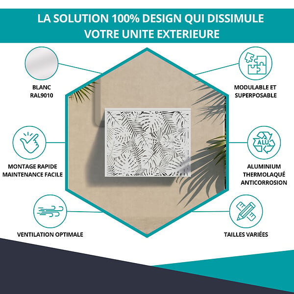 ATOLE - Cache climatiseur ATOLE en Aluminium Thermolaqué , Taille 2 : H. 113 x L. 110 x P. 64 cm, Ventelle, Blanc - large