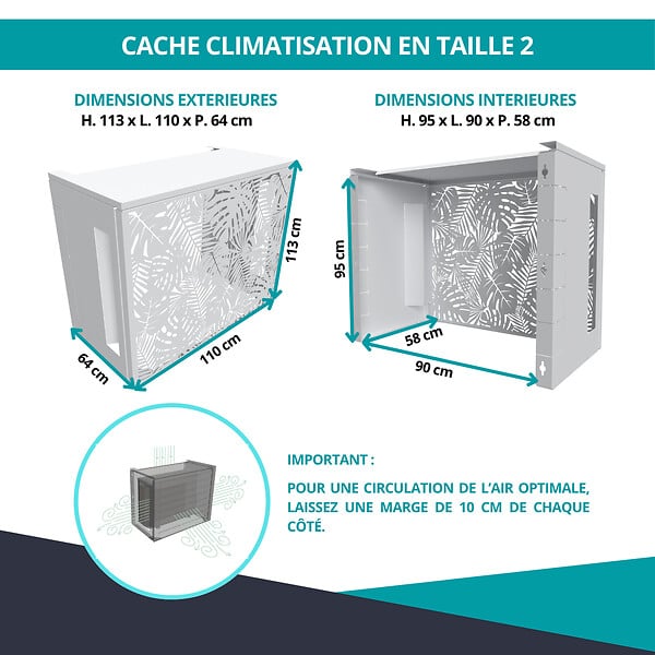ATOLE - Cache climatiseur ATOLE en Aluminium Thermolaqué , Taille 2 : H. 113 x L. 110 x P. 64 cm, Ventelle, Blanc - large