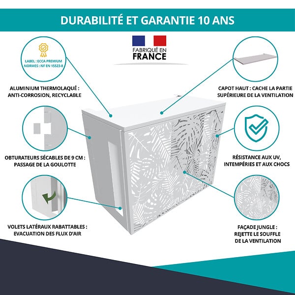ATOLE - Cache climatiseur ATOLE en Aluminium Thermolaqué , Taille 2 : H. 113 x L. 110 x P. 64 cm, Ventelle, Blanc - large