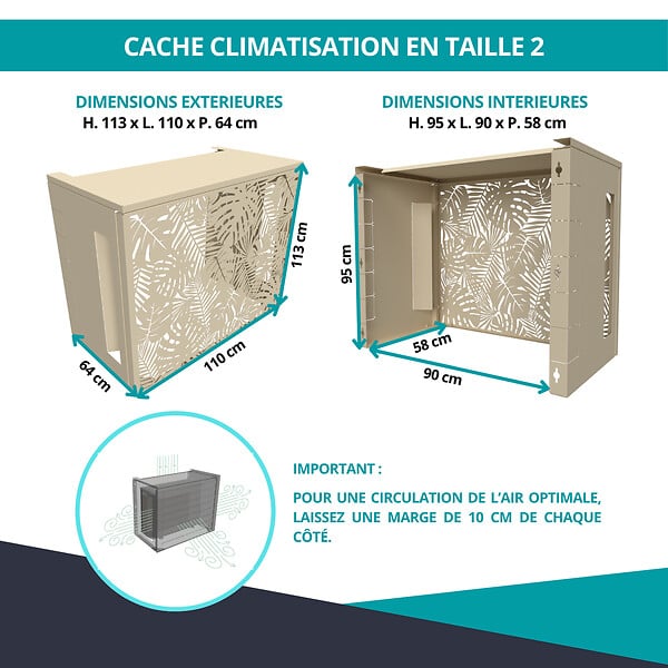 ATOLE - Cache climatiseur ATOLE en Aluminium Thermolaqué , Taille 2 : H. 113 x L. 110 x P. 64 cm, Ventelle, Crème - large