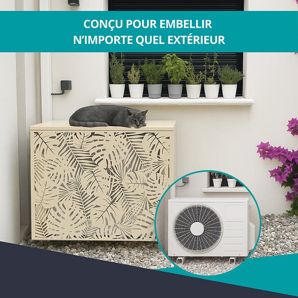 ATOLE - Cache climatiseur ATOLE en Aluminium Thermolaqué , Taille 2 : H. 113 x L. 110 x P. 64 cm, Ventelle, Crème - large
