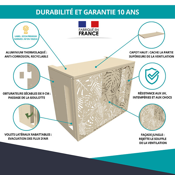 ATOLE - Cache climatiseur ATOLE en Aluminium Thermolaqué , Taille 2 : H. 113 x L. 110 x P. 64 cm, Ventelle, Crème - large