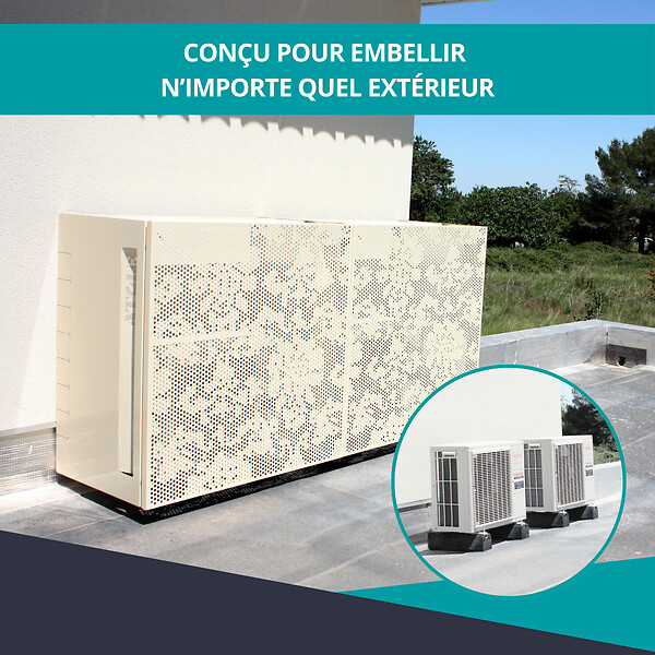 ATOLE - Cache Climatisation  en aluminium thermolaqué , Taille 2 : H. 113 x L. 110 x P. 64 cm, Baroque, Crème - large