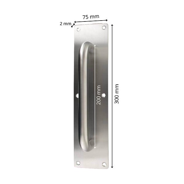 SECURY-T - Poignée de tirage sur plaque de propreté inox SS304 - 300X75X2 mm - large