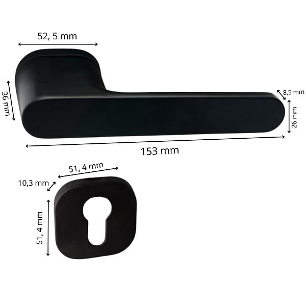 SECURY-T - Poignées de porte sur rosace oblongue noir mat - Modèle Marina Trou de cylindre i - large