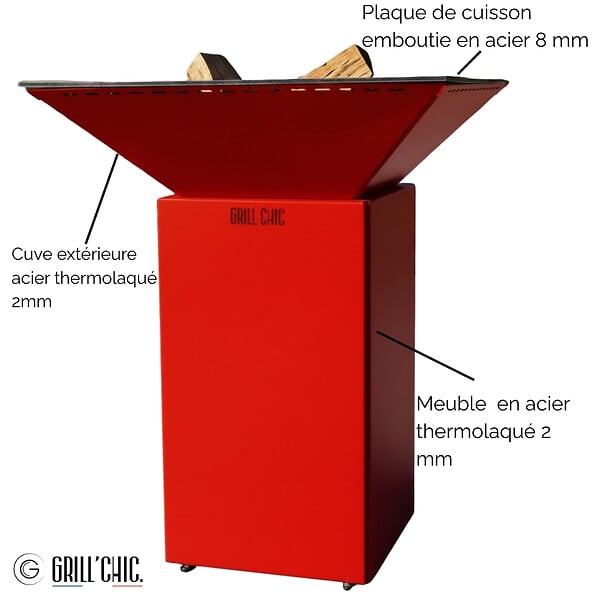 GRILL'CHIC - Brasero Cevenol Acier Normal Carre 74 Rouge Double Cuve - large