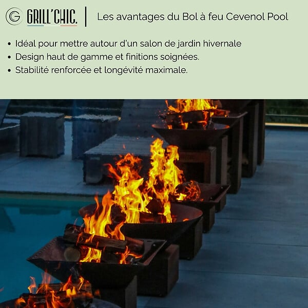 GRILL'CHIC - Bol A Feu Cevenol Pool Corten Carre 74 Simple Cuve - large