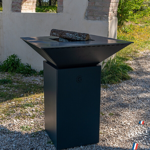 GRILL'CHIC - Brasero Cevenol Acier Normal Carre 74 Noir Double Cuve - large